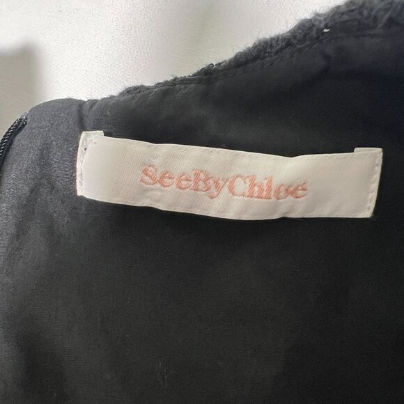 See by Chloe Daisy Crochet Overlay Black Dress Retro A-Line Floral 38 Medium - Picture 7 of 16